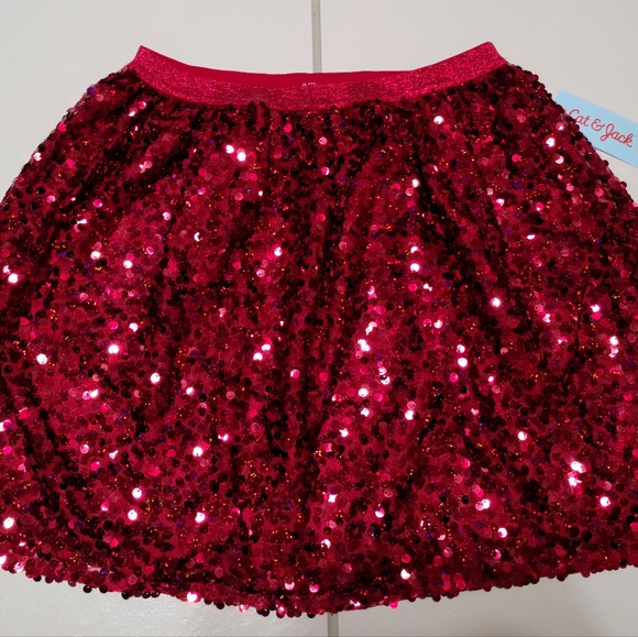 Cat & Jack Bright Red Flip Sequences Skater Skirt with Double LininngSz XL 14-16 - Picture 4 of 11